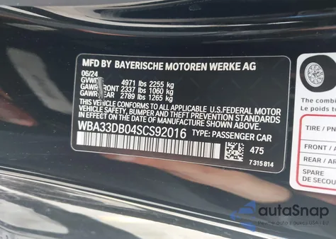 2025 BMW 430I из США, поврежденный, VIN WBA33DB04SCS92016